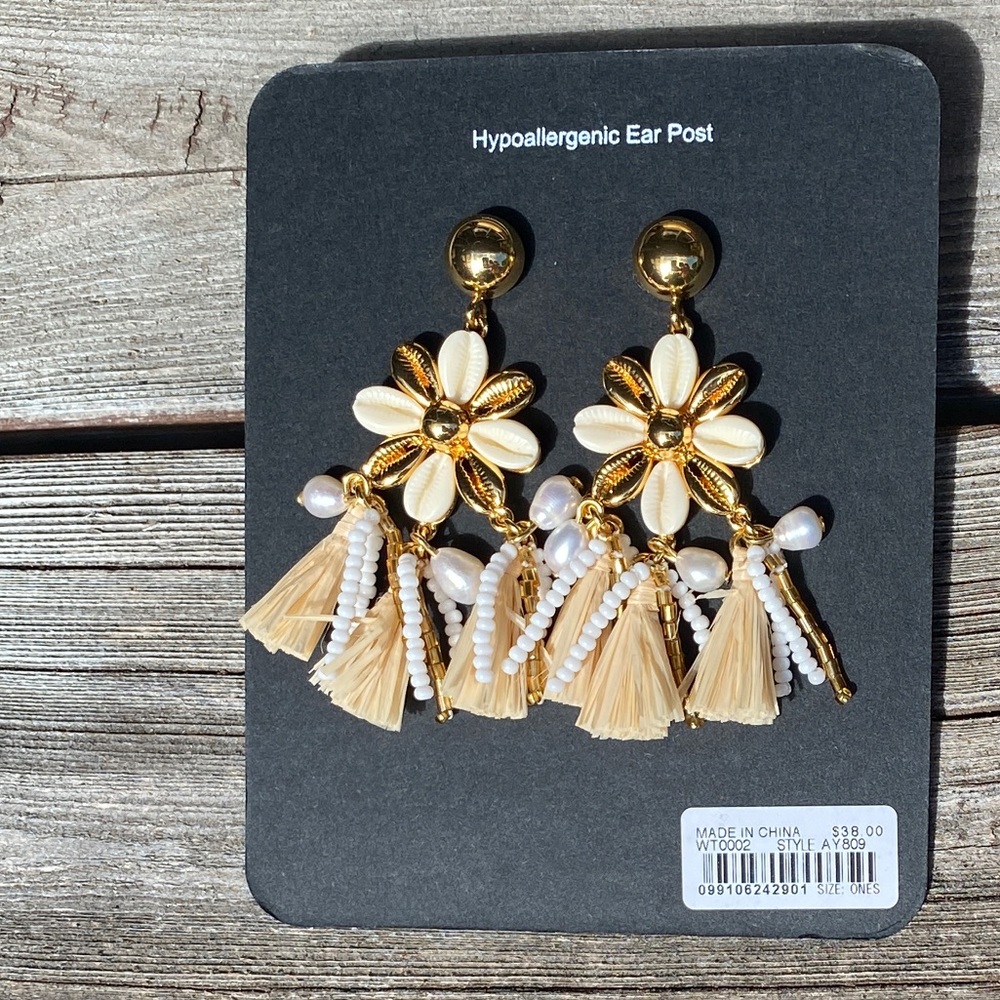 J. Crew Baby Shell and Pearl Tassel Earrings